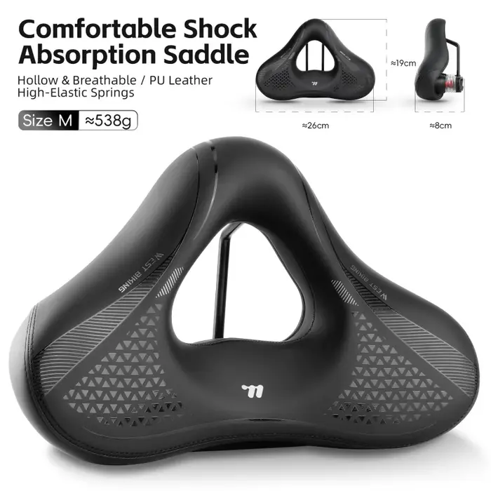 WEST BIKING – selle de vélo à Absorption des chocs, coussin large et épais, pour vtt, vélo de touris