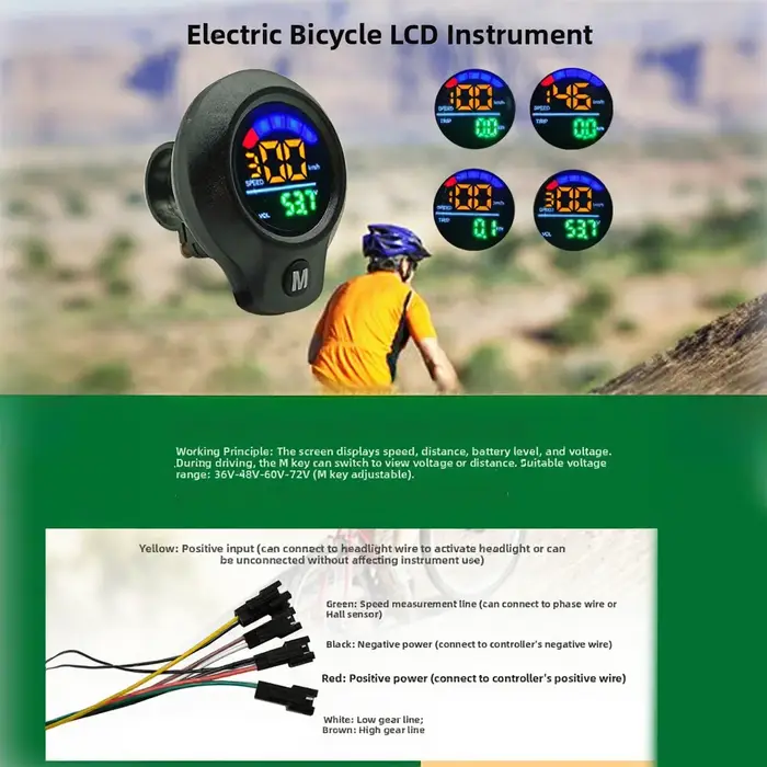Compteur de vitesse pour trottinette électrique 3/4/6 broches 48V LCD – Affichage numérique du