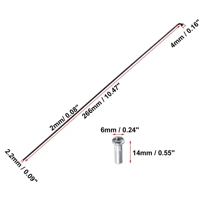 X Autohaux 14G J Bend rayons de vélo en acier 136-293mm de longueur avec écrous pièces de rechange d