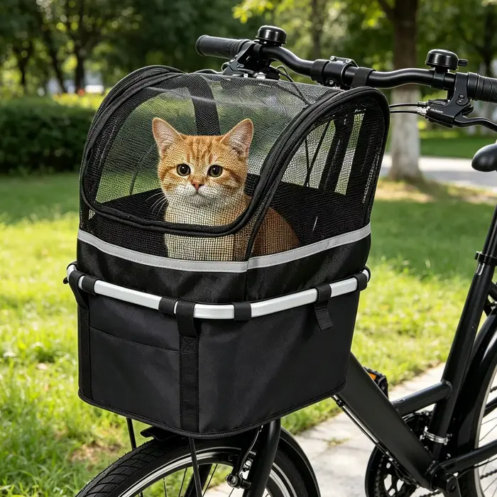Panier de vélo pour chien avec fenêtre, support de guidon renforcé pour animaux de compagnie, accessoire de voyage quotidien en extérieur