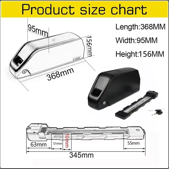Batterie de vélo électrique 72V 3000W E bike tube inférieur 36v 48v 52v