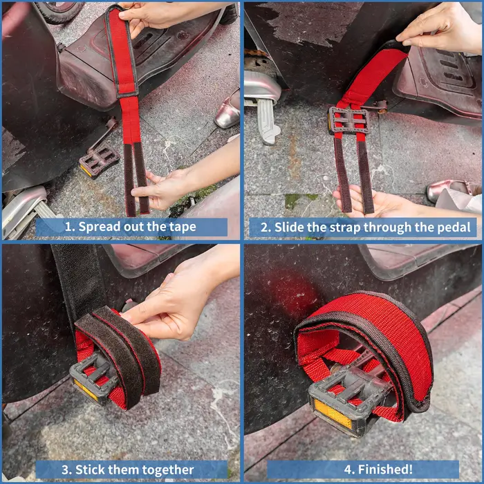 Sangles de pédale de vélo X Autohaux en nylon rouge renforcées à triple couche antidérapantes réglables pour VTT vélo de route et BMX