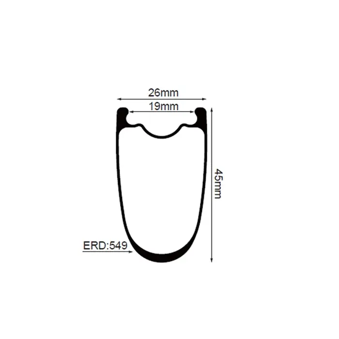 Jante de frein en V en carbone 45/50mm,T800 + T700 fibre de carbone largeur interne externe 26/19MM,