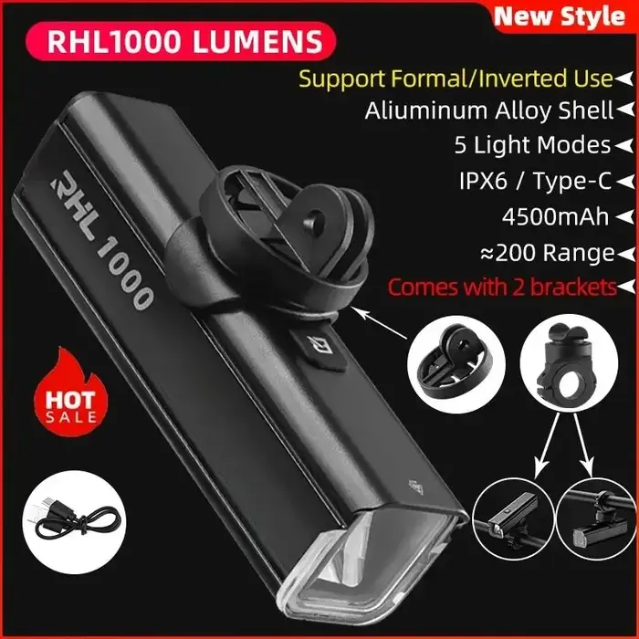 ROCKBROS – feu avant de vélo étanche IPX6, lumière de vélo de Type c Rechargeable 1000lm, phare de c