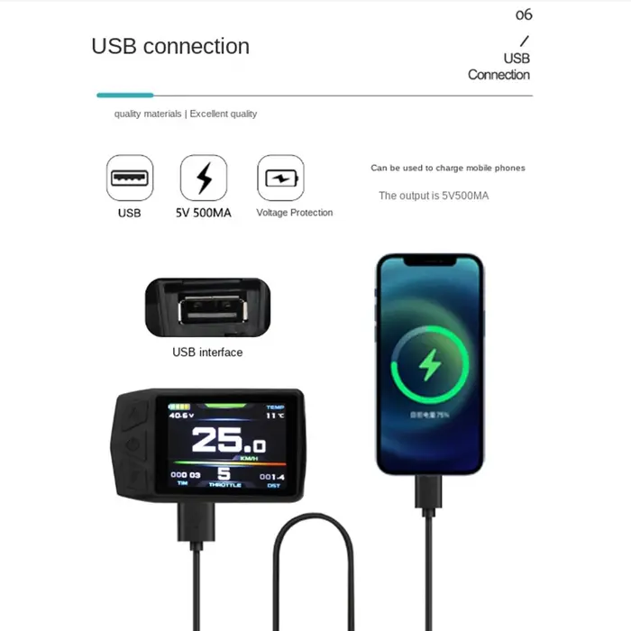 Ebike affichage pour KT TF01U 24V 36V 48V Intelligent coloré LCD compteur étanche Joint vélo électrique