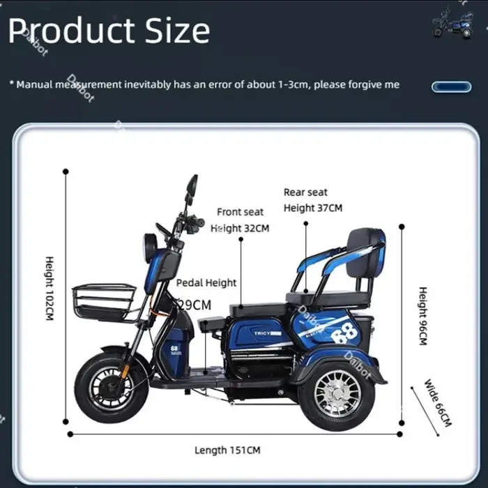 Tricycle électrique adulte Senior avec siège passager 600W 48V 20AH famille tout Terrain Scooter