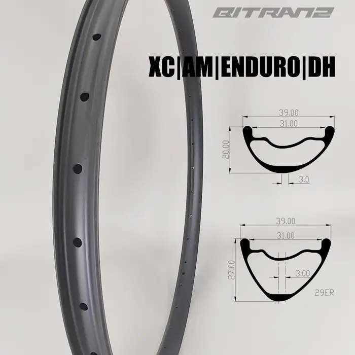 29er XC Boost AM ENDURO 39mm 31mm de large asymétrique vtt vélo Tubeless jantes en carbone 20mm 27mm