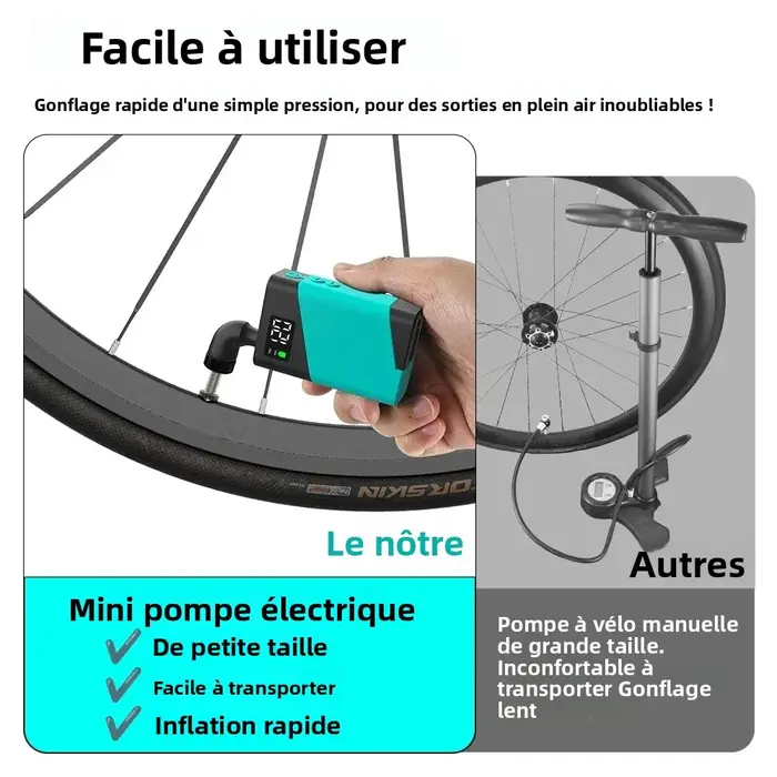 Pompe à air électrique 120 PSI avec valves Presta/Schrader/Clik/Valves