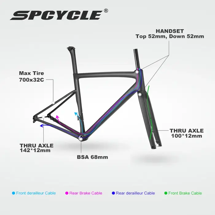 Spcycle 2025 nouveau R088 cadre de vélo de route en carbone frein à disque câble entièrement caché cintre UDH