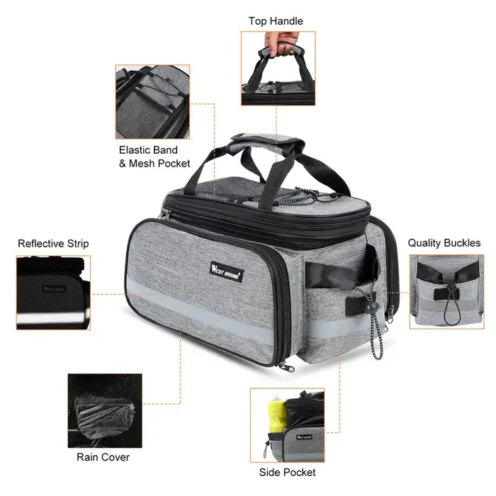 WEST BIKING – sac de rangement arrière pour vélo, grande capacité 15-20l, pour vtt, vélo de route, bagages de voyage, sacs de rangement, sacoches de coffre, sac à main à bandoulière