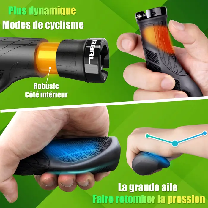 Poignées de vélo anti-aldes ergonomiques en caoutchouc souple