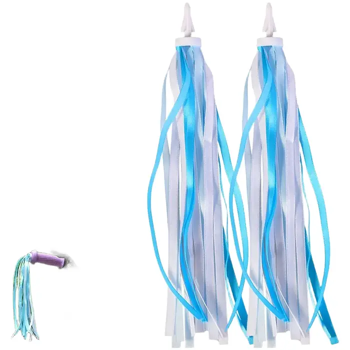 Pendentif en ruban pour vélos d'enfants avec 18 pompons fluo - Décoration de guidon en polyester rose et bleu pour vélo et trottinette