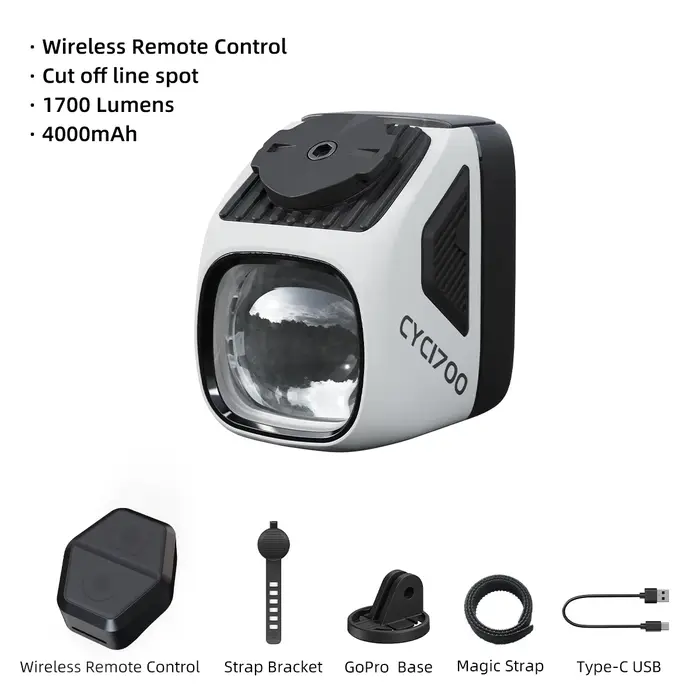 CYCLAMI CYC1700 Phare de vélo suspendu sans fil à télécommande, haute luminosité, ligne de coupure, 