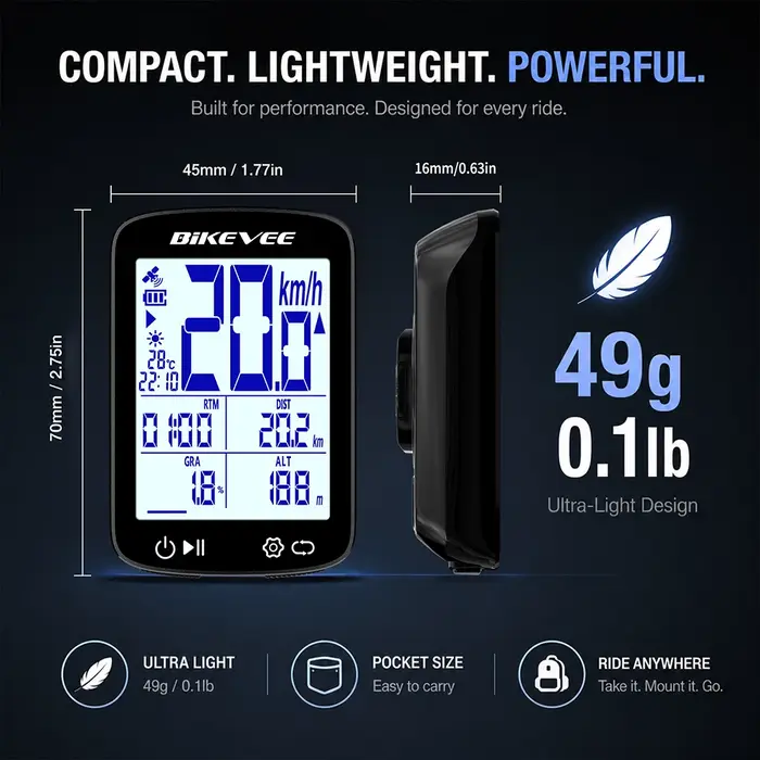 Ordinateur de vélo GPS rechargeable sans fil