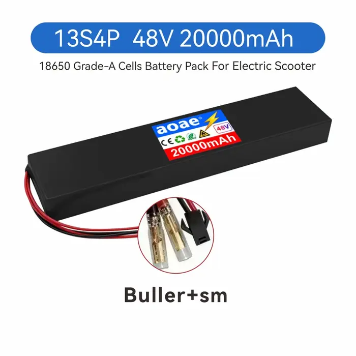 Batterie de scooter électrique 48V 13S4P 20Ah 18650 cellules de qualité A avec BMS intégré XT60 JST 