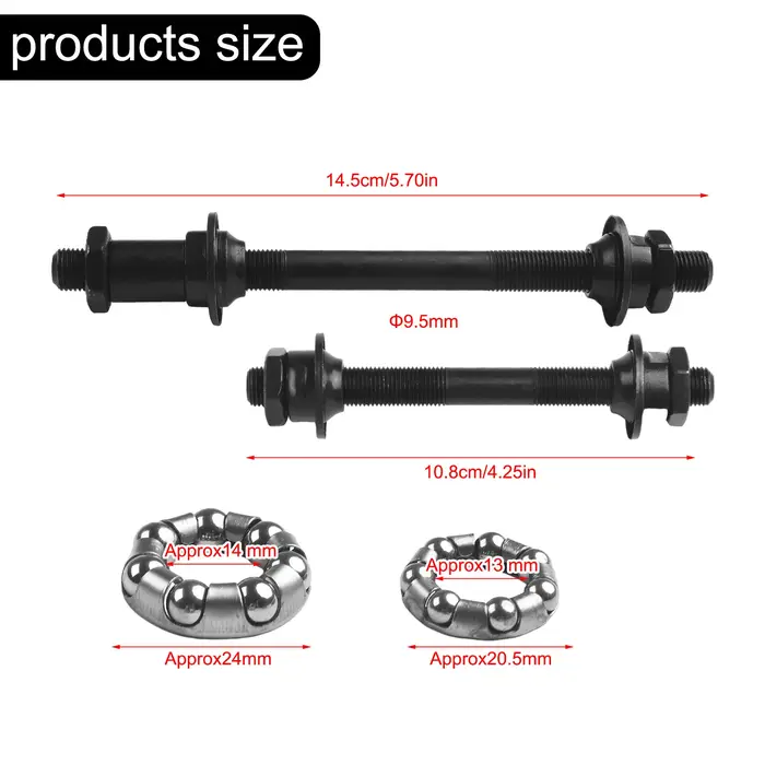 Essieu de moyeu de roue de vélo en acier, ensemble d'essieux avant arrière de vélo 145mm/108mm * 9.5