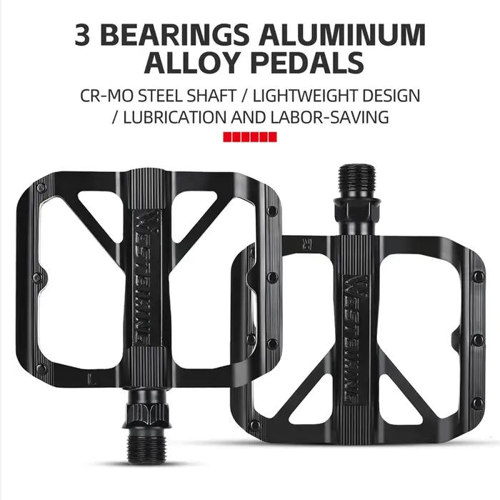 Pédales de vélo légères WEST BIKING à 3 roulements, axe en acier Cr-Mo, alliage d'aluminium, antidér