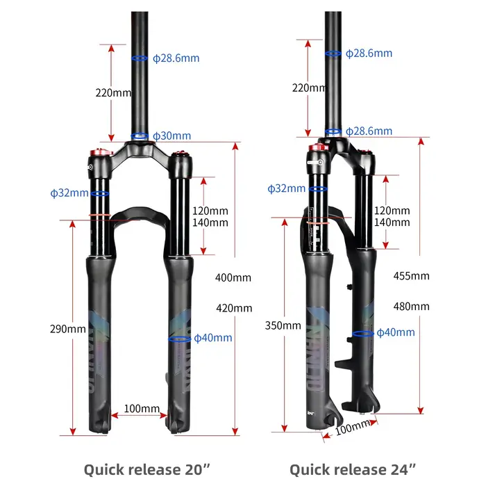 Nanlio 20/24" fourche de suspension VTT pour jeunes