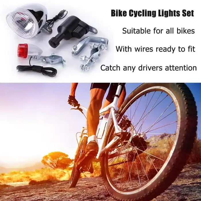 Kit de feux de vélo à Dynamo, sans piles, phare arrière