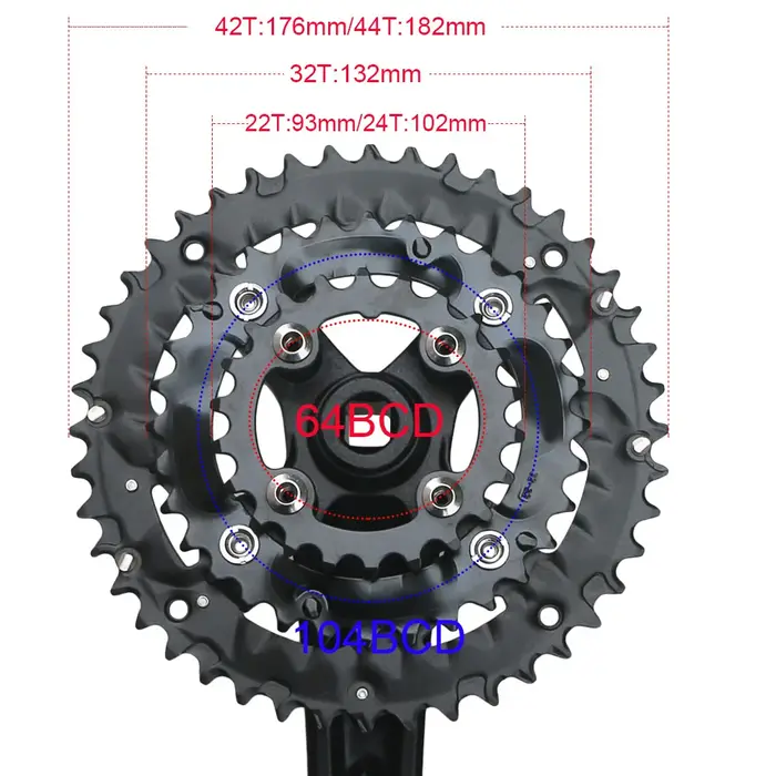 64/104 BCD vtt plateau 3*9S 9 vitesses 22T 32T 44T vélo Triple