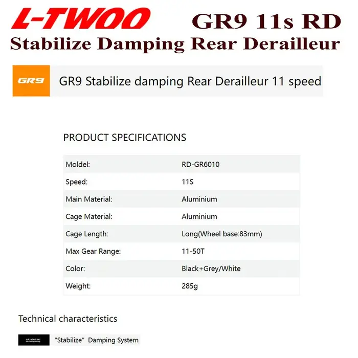 LTWOO hydraulique 11s GR9 1X11 vitesse gravier vélo GR9 dérailleur arrière GR9 1x11S
