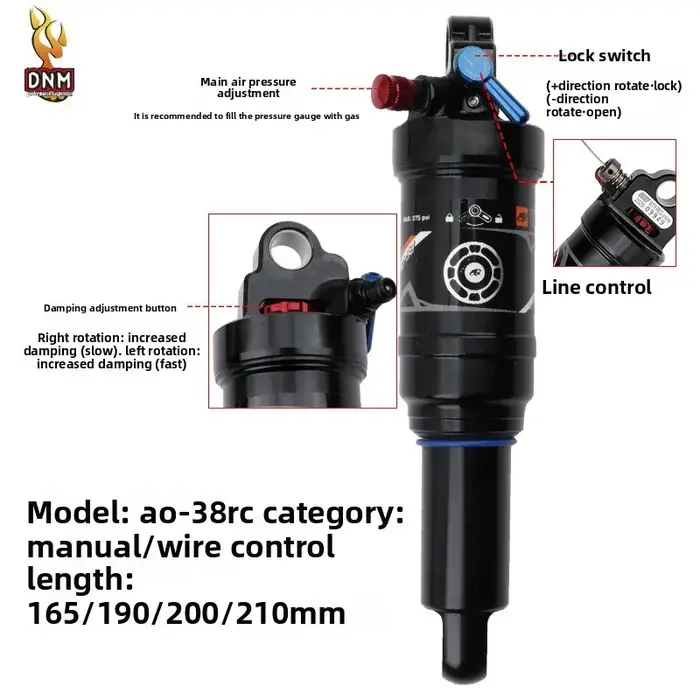 Suspension arrière pneumatique DNM AO-38RC en alliage d'aluminium pour VTT tout-suspendu montagne XC 165 190 200 210 mm haute performance