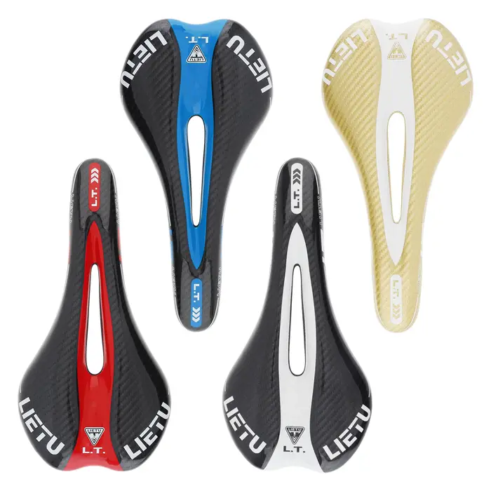 Selle de vélo VTT et route LIETU tissage 3K simili cuir design creux ergonomique pour homme confort durable rouge bleu kaki blanc
