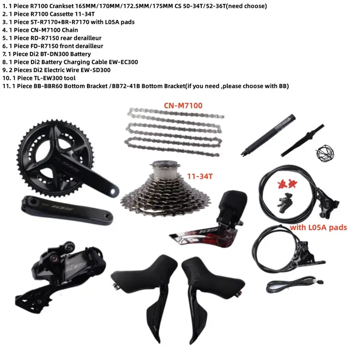 Groupe de transmission pour vélo de route Shimano 105 Di2 R7170 2x12S