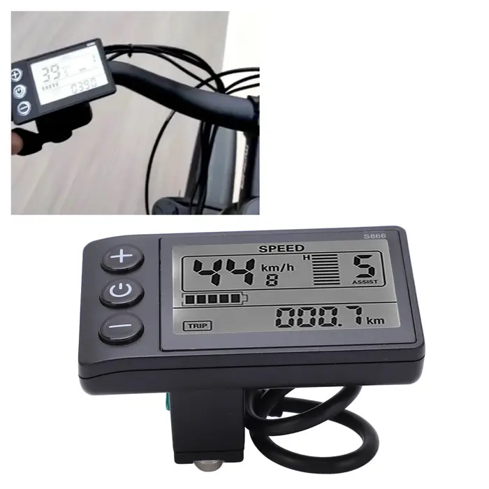 Compteur d'affichage LCD S866 pour vélo électrique avec rétroéclairage et prise étanche en matériau ABS résistant pour guidon 22,2 mm