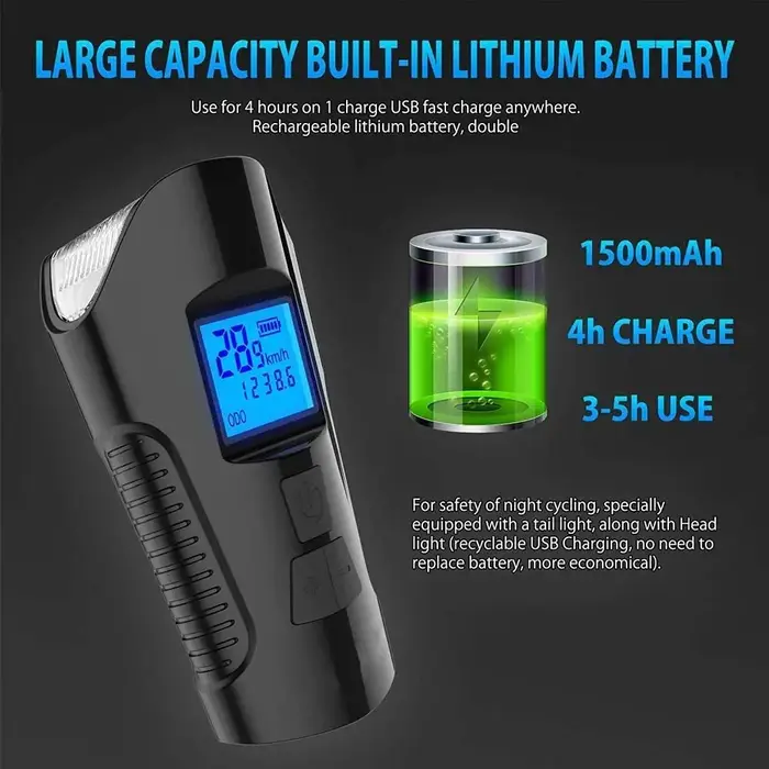 Ensemble éclairage vélo phare avant arrière avec klaxon 120 décibels compteur vitesse LCD et odomètre rechargeable USB pour cyclisme urbain et nuit