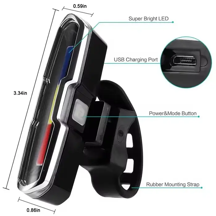 Feux arrière de vélo LED rechargeables par USB