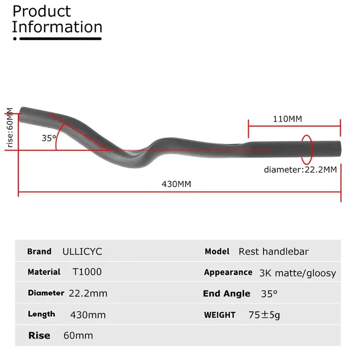 Vélo de route DEDA pour triathlon et contre-la-montre, guidon de repos TT 3K entièrement en carbone mat/brillant 35 ° Pour guidon d'extension Aero