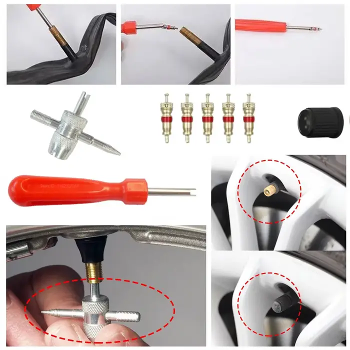 Poignée fendue pour vélo de voiture, tige de Valve de pneu, dissolvant de noyau, tournevis, réparation de pneus, Kit d'outils d'installation, accessoires automobiles et motos