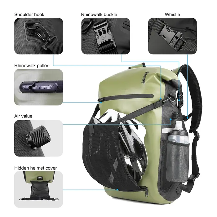 Rhinowalk – sacoche de vélo 22l, entièrement étanche, capacité arrière, support arrière multifonctio