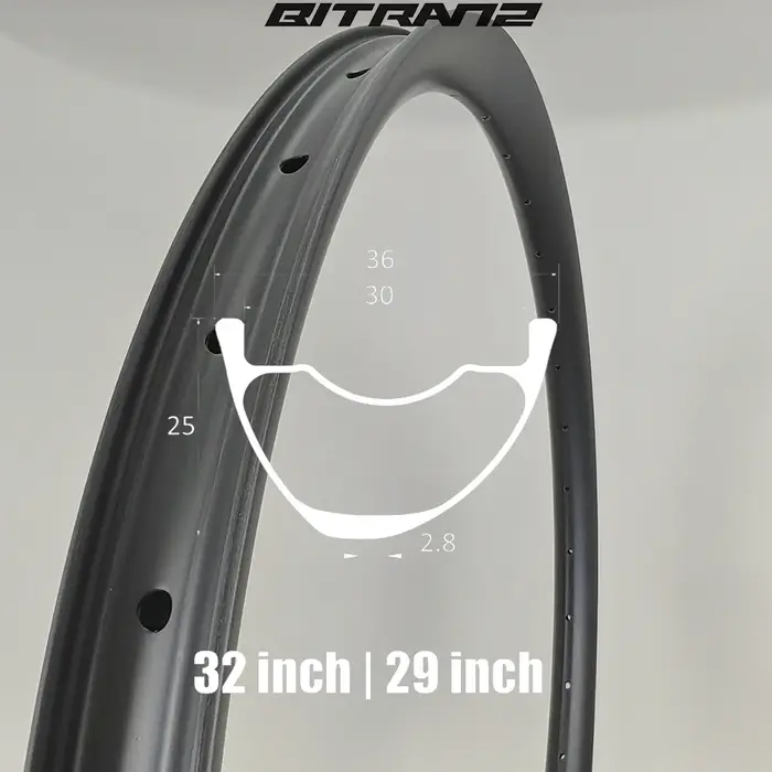Jante de vélo asymétrique tubeless 32" 29" en carbone pour VTT et Gravel, frein à disque sans patte