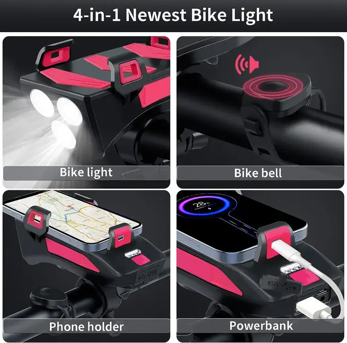 Lampe de vélo, phare rechargeable USB à 3 LED