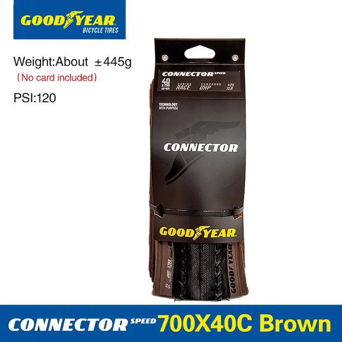 Pneu de vélo Goodyear Gravel Connector Speed/Slick/Inter Race 700 x 40C Tubeless Fold 120TPI Noir/Marron pour Cross