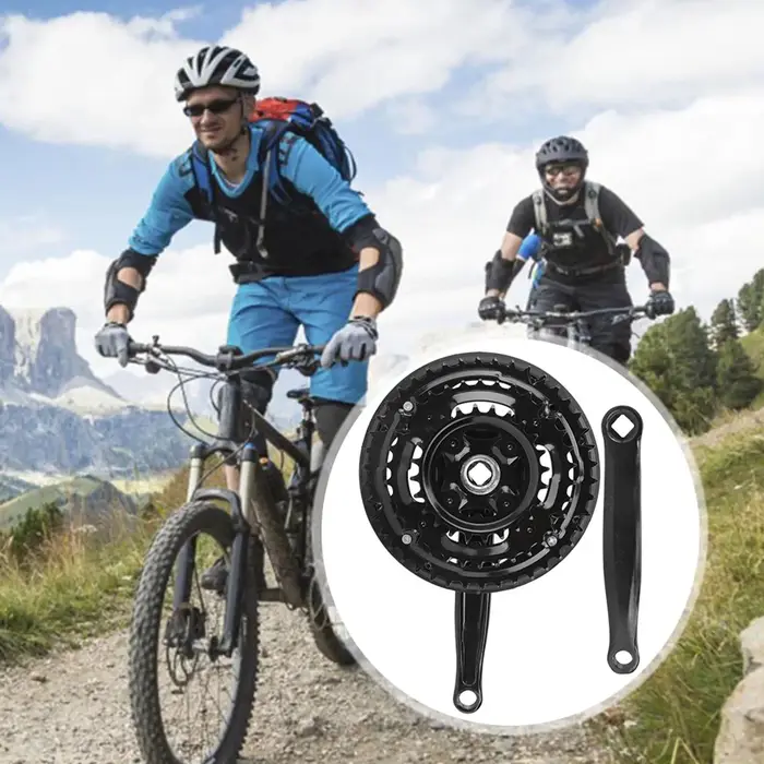 Pédalier en acier à haute teneur en carbone 24-34-42T avec protège-chaîne pour vélo de montagne à vitesse variable