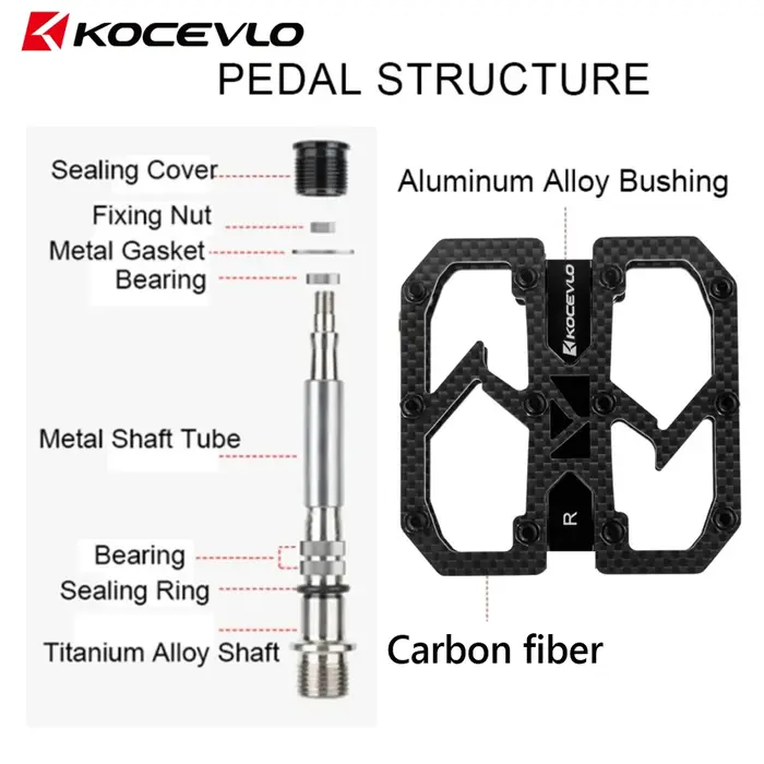 KOCEVLO pédale en Fiber de carbone ultralégère 195g vtt arbre en titane 3 roulements