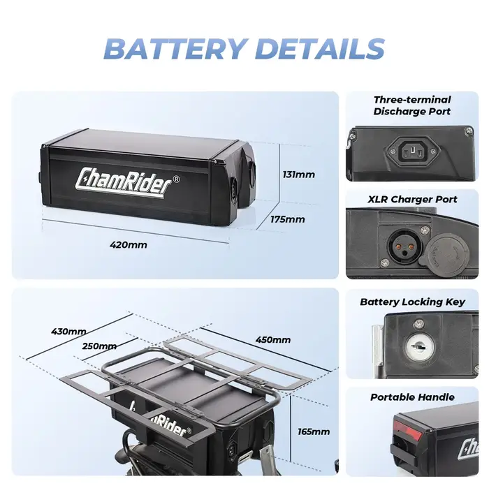 Batterie pour vélo électrique à support arrière 48 V 50 Ah – Haute capacité