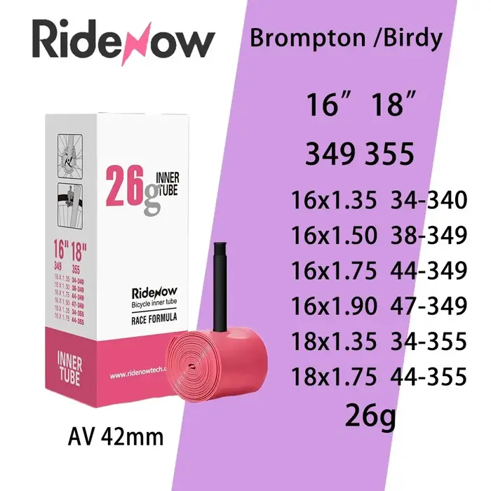 Ridenow Brompton 16 "349 18" 355 chambre à air de vélo pliante intérieure légère pour pneu intérieur