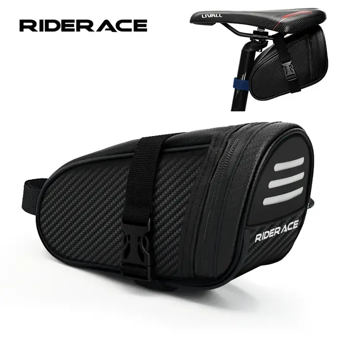 RIDERACE sac de selle de vélo petit rangement étanche noir réfléchissant pour vtt route VTT siège arrière outil pochette sac