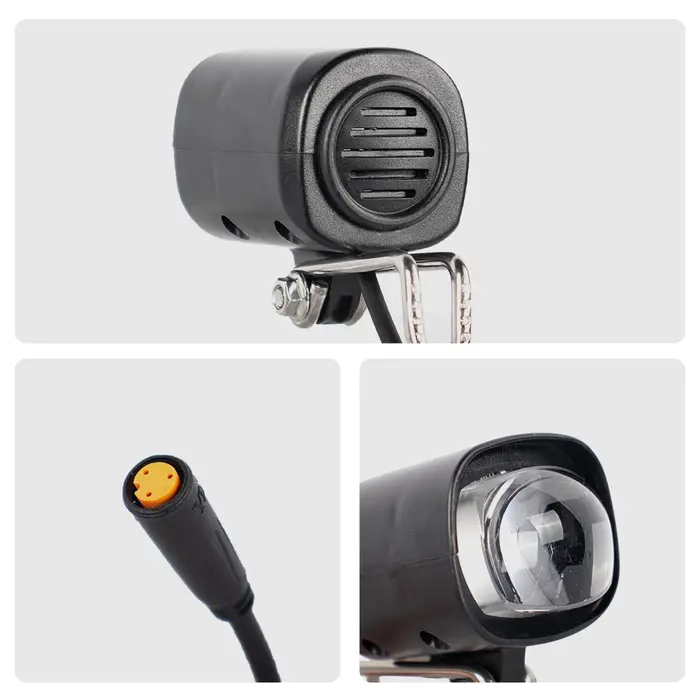 Phare de vélo électrique 3W avec klaxon - DC 20 - 72V, étanche IPX4 - 260LM - 3 broches - Idéal pour
