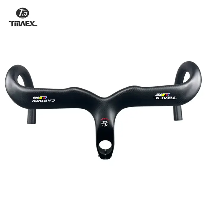 TMAEX-Guidon de vélo en carbone, ultraléger, guidon et potence intégrés, pièces de vélo de route, 3K