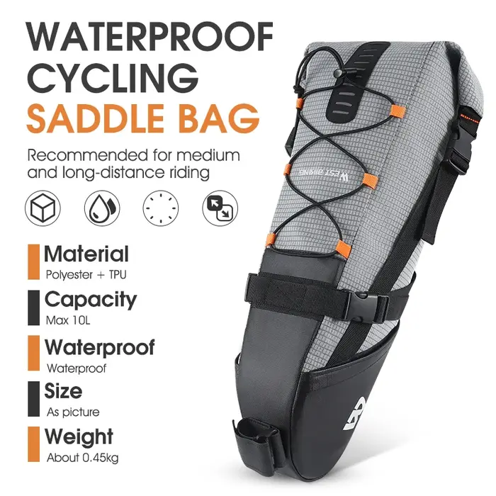 WEST BIKING – sac de selle de vélo pliable sous le siège, 10l, 100% étanche, pour outils, sacoche ar