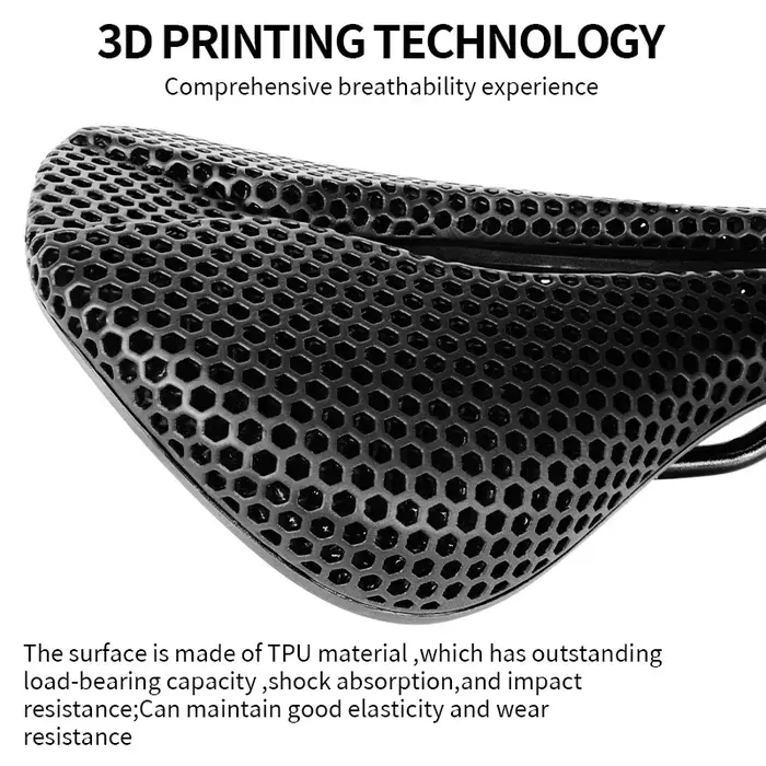 Selle de vélo de route imprimée en 3D respirante en nylon et PVC pour triathlon et vtt confort haute performance