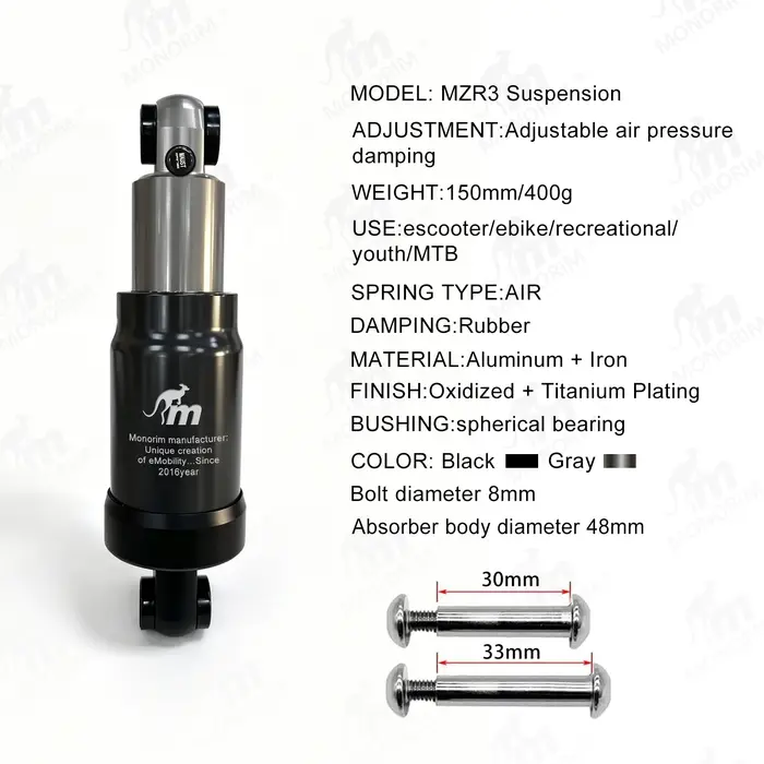 Amortisseur arrière à suspension pneumatique Monorim MZR3 Pro pour trottinette électrique Segway ZT3 Pro - Accessoires