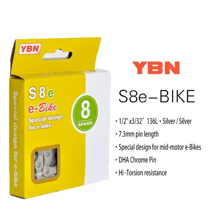 Chaîne de vélo électrique YBN 8/9/10/11/12 vitesses, 136 maillons, robuste, pour Shimano Bosch, mote