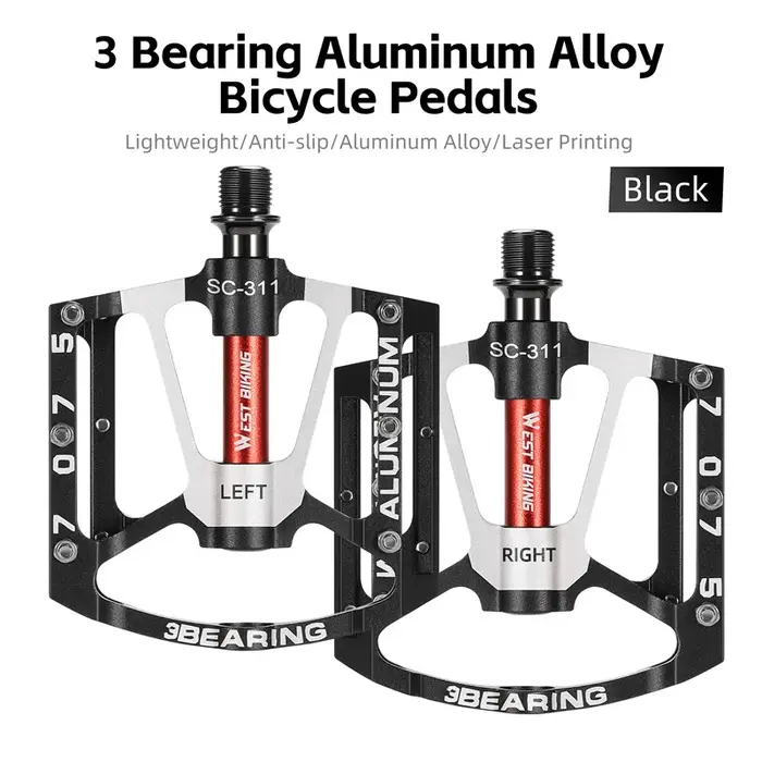 WEST BIKING-Pédales de vélo coordonnantes en alliage d'aluminium CNC à 3 roulements, accessoires de 