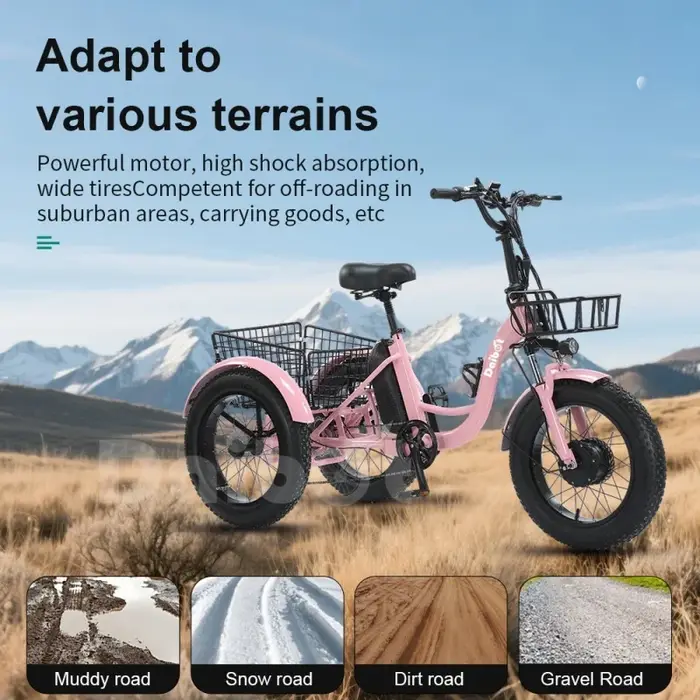 Tricycle électrique rose à gros pneus